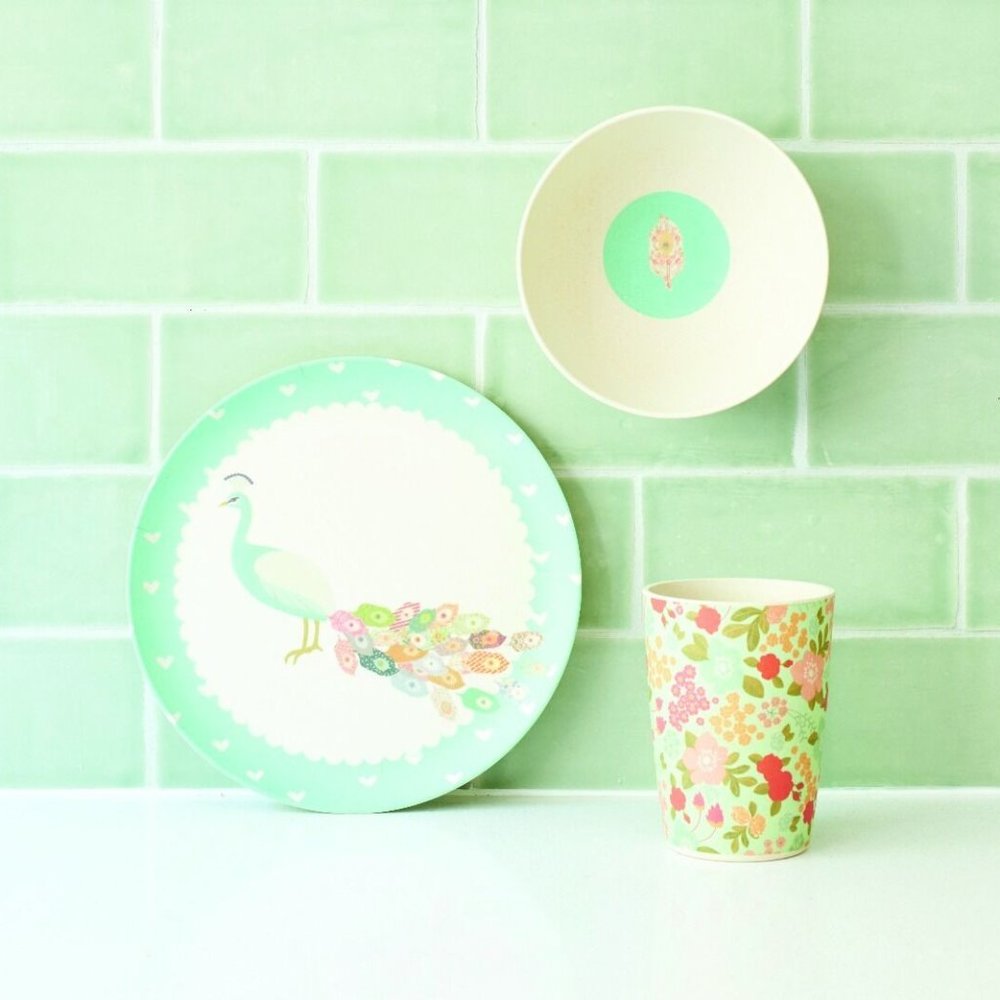 Kid's dining bamboo set: Peacock Plumage Set